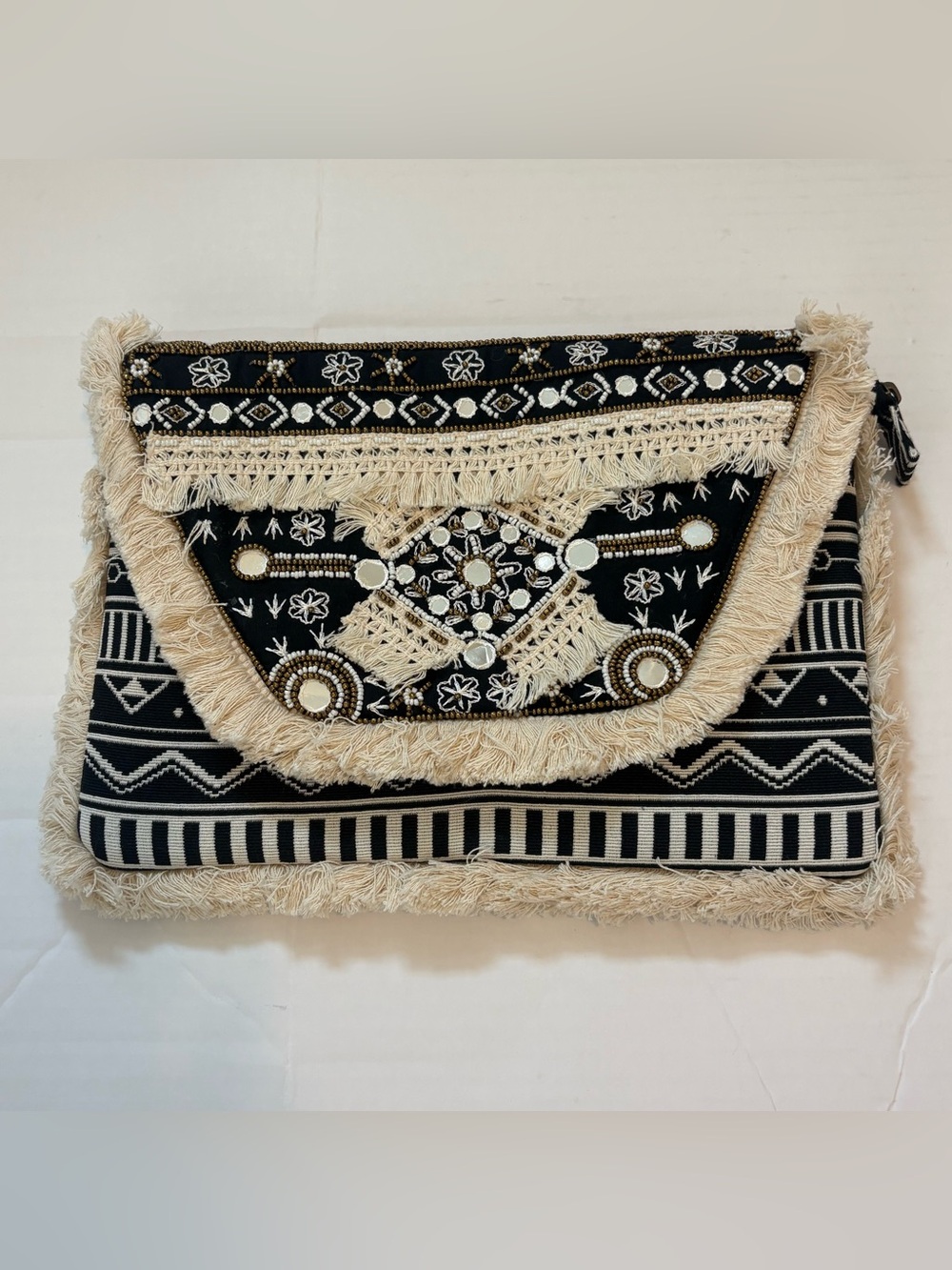 Roller Rabbit Boho Fringe Beaded Clutch